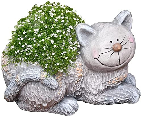UZOURI Gartenskulptur, süße Katze, Blumentopf, Ornament, Gartenkätzchen, Statue, Dekoration, Sukkulenten, für den Balkon, Terrasse