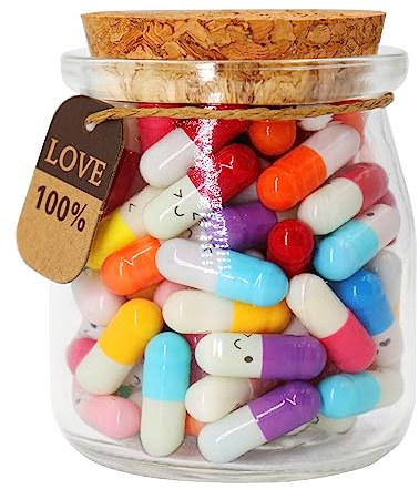 Prounion Capsule Lettres Message dans une Bouteille en Verre-100PCS, Mignon Bouteille Capsule Letters Message Happy Love Pills pour Ami/Petite Amie Anniversaire Anniversaire Saint Valentin