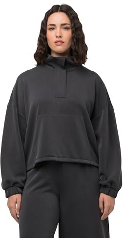 Ulla Popken Womenswear Plus Size Curvy Troyer Collar Oversized Long Sleeve Sweatshirt Asphalt Grey 58+ 820347110