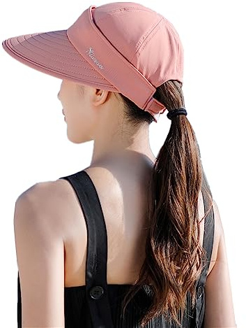 SJTJSPX Schirmmütze für den Sommer, abnehmbarer Sonnenhut, Capeline, Damen, breite Krempe, faltbar, Strandhut, Reise, UV-Schutz, Baseball-Kassette, Pool, Camping, Angeln, Gartenarbeit, Rosa, 56/58 cm