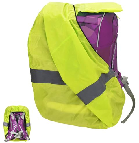 Willingood Regenschutz Rucksack für Grundschulkinder, 18-25L, Kompatibel mit Ergobag, Scout, Satch, Universelle Wasserdicht Regenhülle mit Reflektierendes Band, Elastische Kanten(Neon Grün)