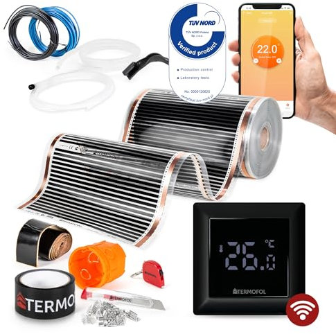 Termofol Elektrische Fußbodenheizung Heizfolie 230V - mit Thermostat H6 WIFI - Leistung 60 W/m2 - Oberfläche 2m² - Fussbodenheizung Elektrisch Komplettset fur Fußboden-, Wand- oder Deckenheizung