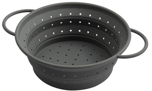 VIVIIHOO Colador de Pasta Plegable Ahorro de Espacio, fácil de Limpiar y Apto para lavavajillas - Colador de Silicona 21,5cm Gris - Ideal para cocinar y escurrir
