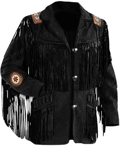 Fami Sports Veste/manteau traditionnel de cowboy en daim avec franges et perles pour homme