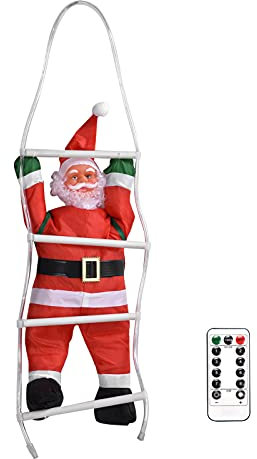 Otufan Christmas Decorative Ladder Lights with Climbing Santa Claus,8 Modes USB Santa Climbing Rope Ladder LED Christmas Light Decorations for Indoor Outdoor Garden (90cm lantern with remote control)