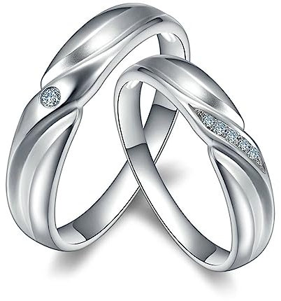 Verlobungsringe für Sie und Ihn, Hochzeitsringe Männer Streifen Paarring Labor Geschaffener Diamant 0.042ct Rund Trauringe Platin