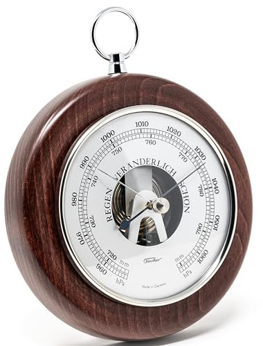 Fischer 1366RS-22 Barometer - 140 mm Druckmessgerät mit Echtholz-Gehäuse gebeizt mahagonifarben - Made in Germany