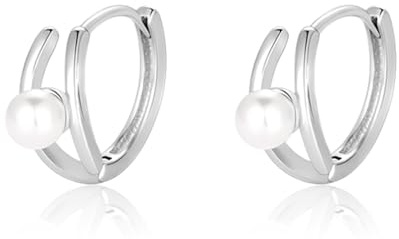 Oivzziy Pendientes de aro pequeños de plata de ley 925 para mujer, aros con bisagras huggie con perla