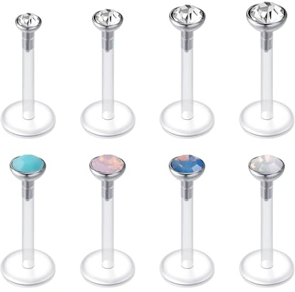 Rajnard 16G Klar Ohrstecker Lippenpiercing 6mm 8mm 10mm 12mm Plastik Ohrringe für Schule UV Flexibel Acryl Kunststtoff Piercing Retainer Helix Knorpel Tragus Labret Piercing Schmuck