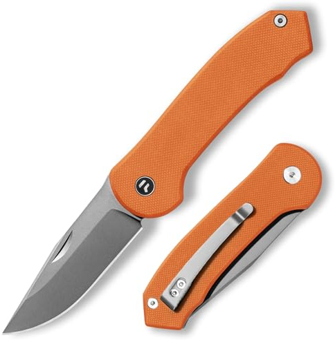 FUJUNI Taschenmesser, Klappmesser 7,25 cm Klinge G10 Griff, VG10 Stahl,EDC Messer, Deep Carry Taschenclip,Nützliches Outdoor-Camping-Klappmesser für Männer,Orange
