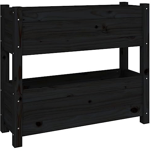 Hochbeet für Garten Veranda, Blumenkasten Pflanzkübel Pflanzkasten Kräuterbeet Anzuchtbeet Pflanzbeet Schwarz 77x25x66 cm Massivholz Kiefer