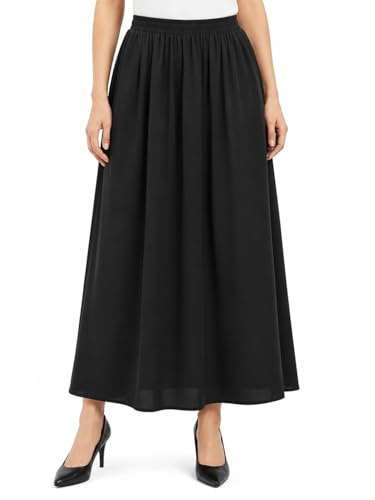 Falda Elegante Cintura Elástica Maxifalda Color Sólido Cintura Alta Midi Faldas para Mujer Linea A (FR/ES, Letras, M, Regular, Regular, Negro Largo)