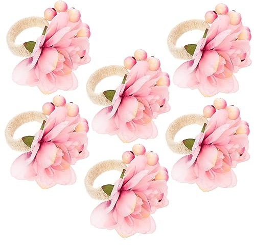 SHOWERORO 6stücke Serviettenring Halter Mit Künstlicher Blume Serviettenringe Für Tischdeko Blumenserviettenring Für Hochzeit Abendessen Und Partys