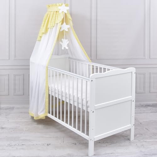Generisch Baby Delux Babybett Himmel Betthimmel Chiffon Baumwolle Verlauf Baldachin für Babybett Kinderbett Wiege Stubenwagen Himmelstange Applikationen Deko (Blümchen gelb, ohne Himmelstange)
