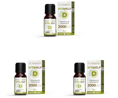 Marnys. Vitahelp Vitamina D 2000 Ui Líquida - Botella Ml - Por Gotas - Mantiene Las Articulaciones Y Huesos Sanos Y Mejora El Sistema Inmunológico - Made In Europe Ml, 10 Mililitro, (Paquete de 3)