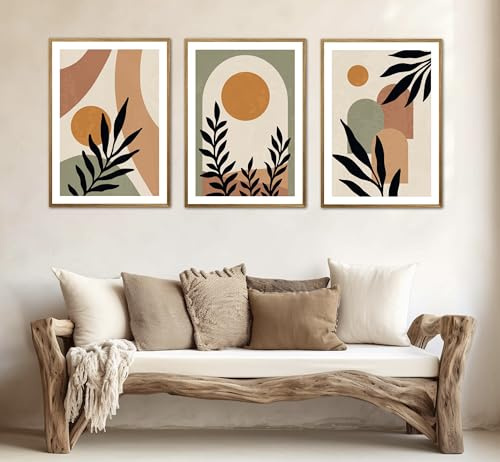 EDEN Abstract Wall Art Set of 3 Floral Art Prints, Modern Home Decor for Living Room, Bedroom, Kitchen & Bathroom, Unframed, Sun, A3