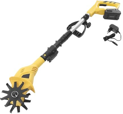 Fridgestea Motobineuse électrique sans fil 20 V avec batterie et chargeur, 250 tr/min, motobineuse électrique, outils de jardinage pour jardin, pelouse, culture du sol, largeur de travail : 10 cm,