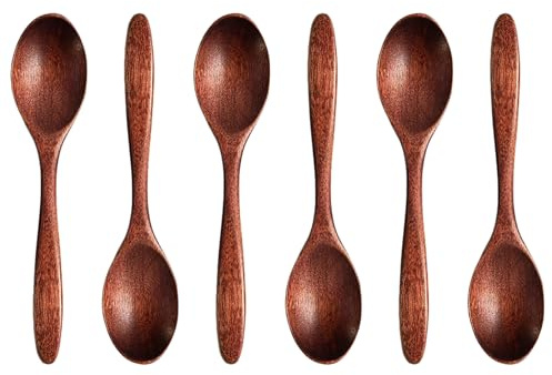 FHBHJNATC 6 Stück Holzlöffel, Honiglöffel, Suppenlöffel, Rührlöffel, Kochlöffel, Kaffeelöffel, Teelöffel, Reislöffel aus Holz, Nanmu, Minimalistisch