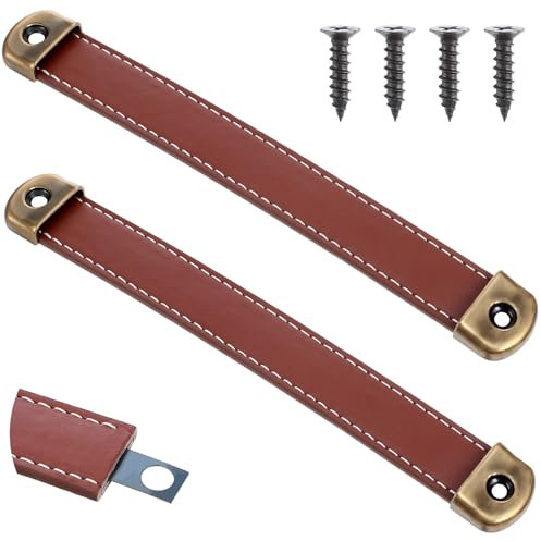 JJUNW 2 Stück Möbelgriff Leder, Vintage Ledergriffe für Möbel Leder Knopf Schrankgriff Möbelgriffe für Küchenschränke Schränke Bad
