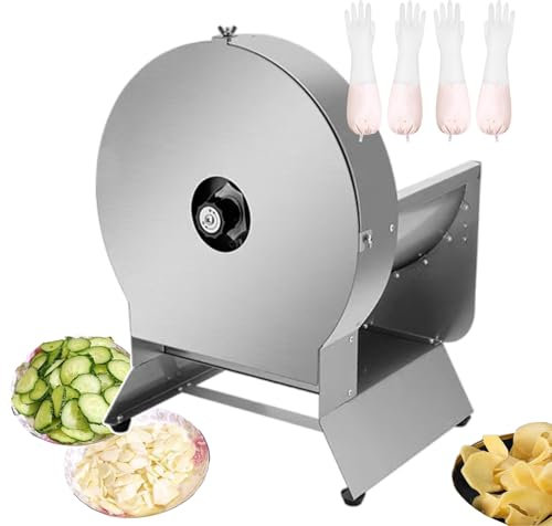 forplubossmmp Cortadora De Verduras Eléctrica Comercial con 2 Guantes,Cortadora De Verduras Eléctrica con Cuchillos De Acero Inoxidable,Cortadora De Alimentos,Cortadora De Ensaladas Profesional,Round