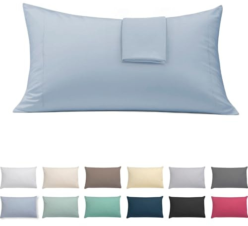 ECOMMERC3 Fundas de Almohada 45x80 Pack 2 algodón-poliéster | Azul Celeste | 50% algodón, 50% poliéster - transpirable - fácil lavado - colores vivos - Calidad española