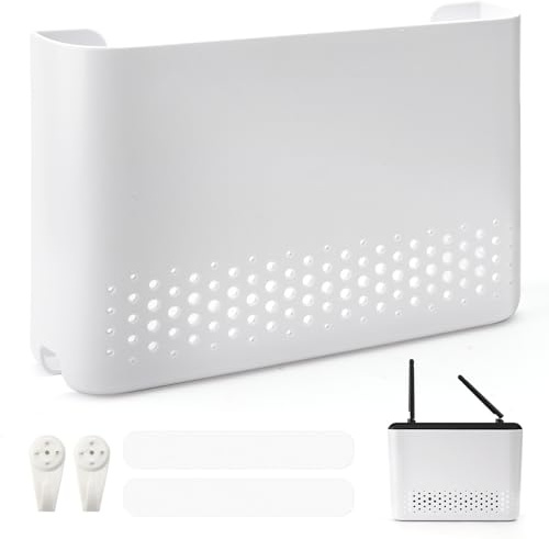 APOMOONS Router Schrank Router Verstecken Wifi Box Wifi TV Box Kabel Verstecken Regal Wand Regal Wohnzimmer Schlafzimmer Büro Weiß 25,6 * 17 * 5,4 cm