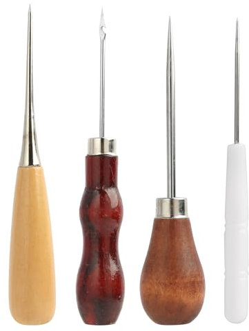 4PCS Awl, Vorstecher Mit Holzgriff, Locher, Ahle Werkzeug, Ergonomische DIY Lederhandwerk Nähwerkzeuge Zum Stanzen Und Reparieren Von Leder, Canvas, Papier Und Stoff, Praktisch Für Anfänger Und Profis