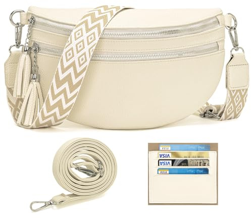 LANXINGLUO Sac Banane Femme Beige Sac bandoulière Femme Tendance Sacs à Main Moyen Livré avec Deux bandoulières et des emplacements pour Cartes