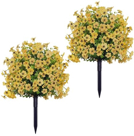2pcs 23.6in Artificial Violet Topiary Ball Trees with Ground Spikes, UV Fade Resistant Fake Plants, Artificial Plants Outdoor, Faux Greenery Shrubs for Home Garden Yard Patio Decor (yellow)