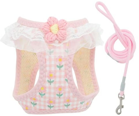 CAPASTEC Welpen Geschirr Und Leine Set Rosa 1 Set Mit Klettverschluss | Für Kleine Mittlere Hunde Katzen, Polyester-Baumwolle, Größe XXS, Verstellbar, Blumenmuster, Leicht, Kein Ziehen