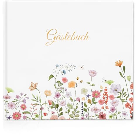Gästebuch Geburtstag Blanko mit 40 Schöne Aufkleber und 48 Doppelseiten Premium Dickem Papier,Größe 21x23cm Guest Book,Hochzeitsgästebuch für Hochzeiten Geburtstage Polterabend Taufe Ferienwohnung