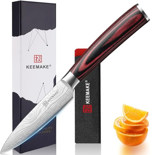 KEEMAKE Couteau Cuisine d'Office 9 cm, Couteau de Cuisine Professionnel avec Fourreau de Lame, Couteaux en Acier Inoxydable pour Éplucher et Découper Fruit