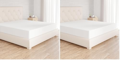 Amazon Basics Sabana Bajera Ajustable, 180 x 200 x 30 cm, de Poliéster Microfibra, Blanco (Paquete de 2)