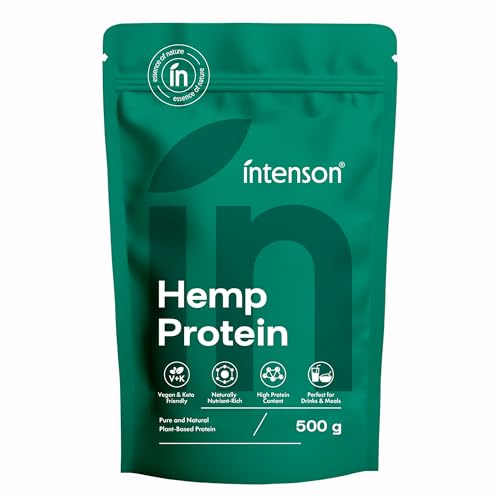 Intenson Hemp Protein Powder, 500 g, High Protein Content, 100% Vegan | Supports Muscle Maintenance and Regeneration, Fully Plant-based, Keto-Friendly, Gluten-Free, GMO-free, lactose-free