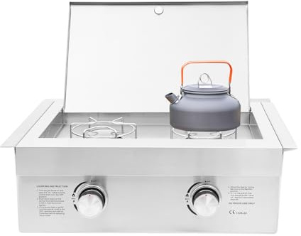 2-Burner Stove for Outdoor Kitchen, Built-in Stainless Steel Side Burner with Removable Grates & Cover, Gas Stove for BBQ Island, Patio, Backyard (Liquid Propane, Double Burner)