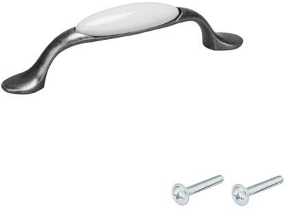 cyclingcolors 1x Poignée de meuble vintage zamak finition nickel porcelaine céramique entraxe 96 mm tiroir armoire avec vis