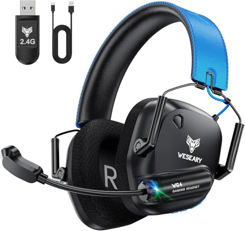 WESEARY WG4 Gaming Headset Wireless, 2,4G Wireless Gaming Headset mit Mikrofon für PS5, PS4, PC, Switch, Mac, Faltbarer Surround Sound Bluetooth Kopfhörer, Über 45 Stunden Akkulaufzeit