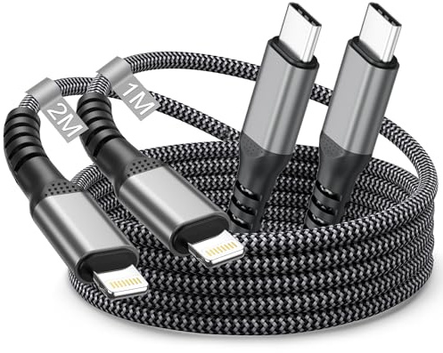 Câble USB C vers Lightning 1M+2M[Apple Certifié MFi], Câble iPhone USB C Cable Lightning Cordon iPhone Cable Chargeur i-Phone Charge Rapide Fil Chargeur pour i-Phone 14 Pro Max 13 12 Mini 11 XR XS X 8