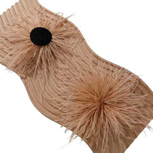 WANYI 1 Stück Feder Ansteckblume Damen 18cm Applikationen zum Aufnähen Fluffy Federbrosche Feder Applique Patches für DIY Kleid Blazer Haarschmuck Kleidung Zubehör(Braun)