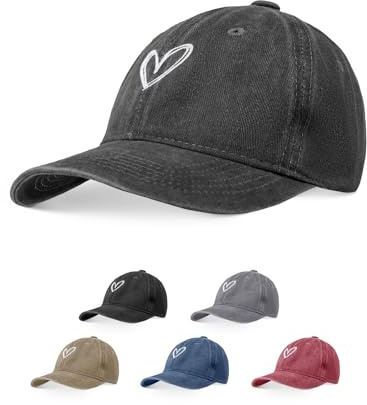 Decorie Women's Vintage Baseball Cap with Heart Embroidery Adjustable Cotton Sun Cap for Summer