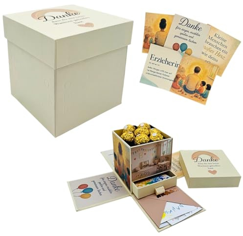 erzieherin geschenk – „Danke, dass du mir beim Wachsen geholfen hast“ – Geschenkbox mit 9 Sticker für Lehrer, Pädagogen & Kita‑Betreuer, kreative Geschenkidee, Überraschungsbox