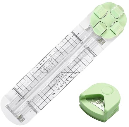 4 In 1 Paper Cutter, Geschenkpapier Schneider, Creative Papierschneider Mit Falzfunktion, Multifunktions-Papierschneidemaschine Für Scrapbooking, Karten und DIY, Mit 1 Eckenstanzer (grün)