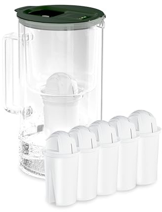 Wessper jarra agua cristal 2l con Contador LED, 5 filtros classic - Verde | jarra filtradora de agua, filtro carbon activo, jarra con filtro de agua classic, sin BPA