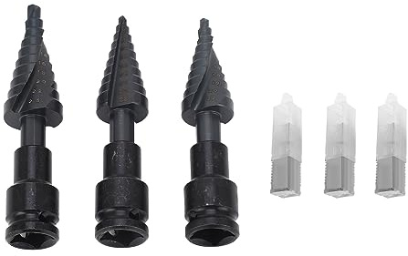 LMHHMIN Punta da trapano a gradino da 3 pezzi Punta da trapano a gradino dritto a spirale con codolo esagonale in acciaio a 2 flauto per la lavorazione del legno