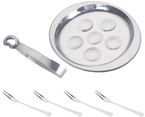 Milisten Assiette Escargots Inox 6 Places Fourchettes et Pince, pour Cuisson au Four et Service en Hôtel ou Restaurant