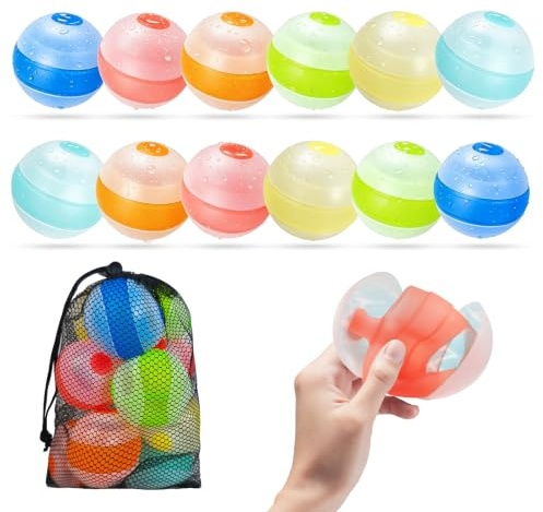 RedCrab 12PCS Wasserbomben Wiederverwendbar, Silikon Schnellfüllen & Selbstsiegelnde Wasserballons, Nicht-Magnetisch für Kinder & Erwachsene zum Spielen am Strand, Pool, Party