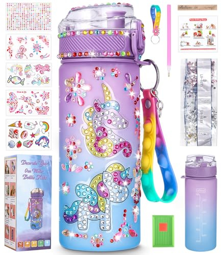 Wexeva Cadeaux de licorne, gourde, kit de bricolage pour filles, bouteille d'eau à faire soi-même avec peinture diamant pour enfants, jouets de bricolage créatifs de 5 6 7 8 9 10 ans anniversaire