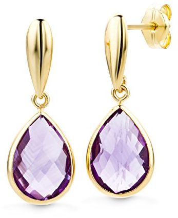 Miore Schmuck Damen Ohrringe mit Edelstein Geburtsstein Amethyst- Topas Ohrhänger aus Gelbgold 14 karat- 585 Gold