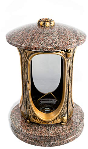 Afterglow - Farol para tumba Elégant Granito, 23 cm de altura, 14,5 cm de diámetro, lámpara para tumba, lámpara de granito, farol de granito, bronce, con zócalo, decoración para tumbas