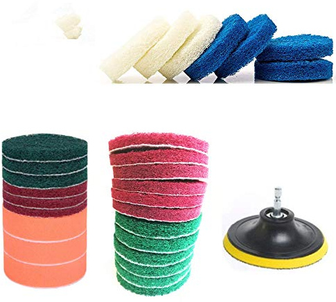 HUAWELL Juego de 29 piezas de accesorios de cepillo de taladro, almohadillas de fregado y kit de limpieza de almohadilla de limpieza para superficie de baño, lechada, bañera, ducha